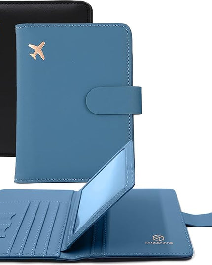 Melsbrinna Unisex-Adults RFID Blocking Travel Passport Cover/Case, Cute Passport Wallet with 10 Compartments, Black Blue