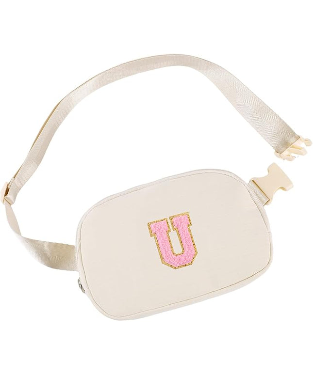 Glratn Initial Letter Fanny Pack for Girls,Patch Belt Bag,Toddler Crossbody Bags，Gifts for 3 4 5 6 7 8 9 10 11 37 Year Old Teens Kids,Christmas Graduation Gifts for Teen Girls ，(Beige-U)