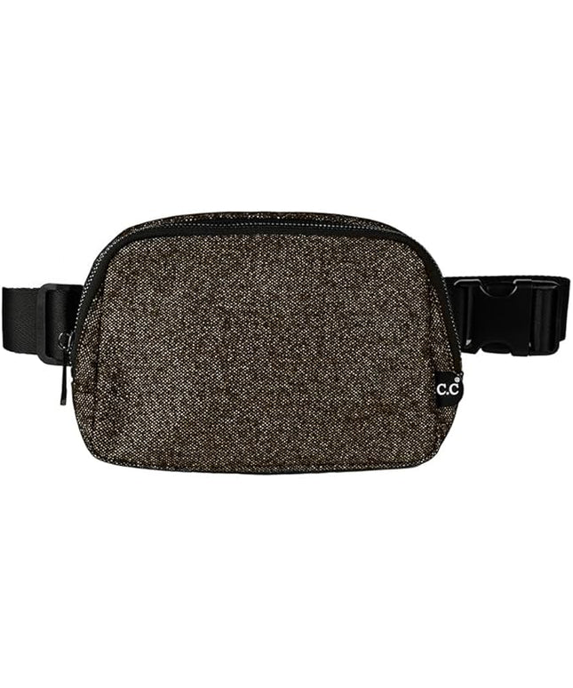 C.C Glitter Tiny Mesh Fanny Pack For Women Unisex - Shimmering Daily Waist Crossbody Belt bag With Adjustable Strap (Smokey Topaz)