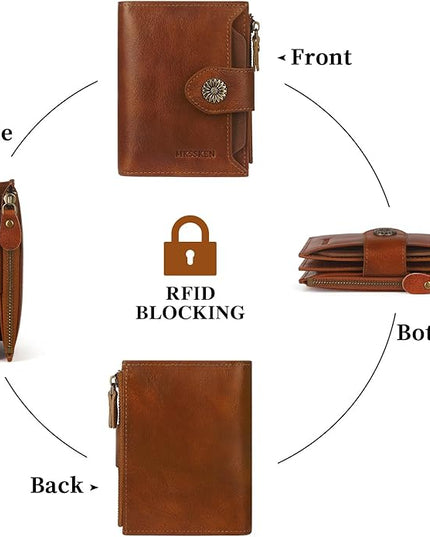 MKSSKEN Wallet Women,Rfid Blocking Leather Womens Wallet,Bifold Compact Carteras Para Mujer Card Holder with Removable ID Window(brown)