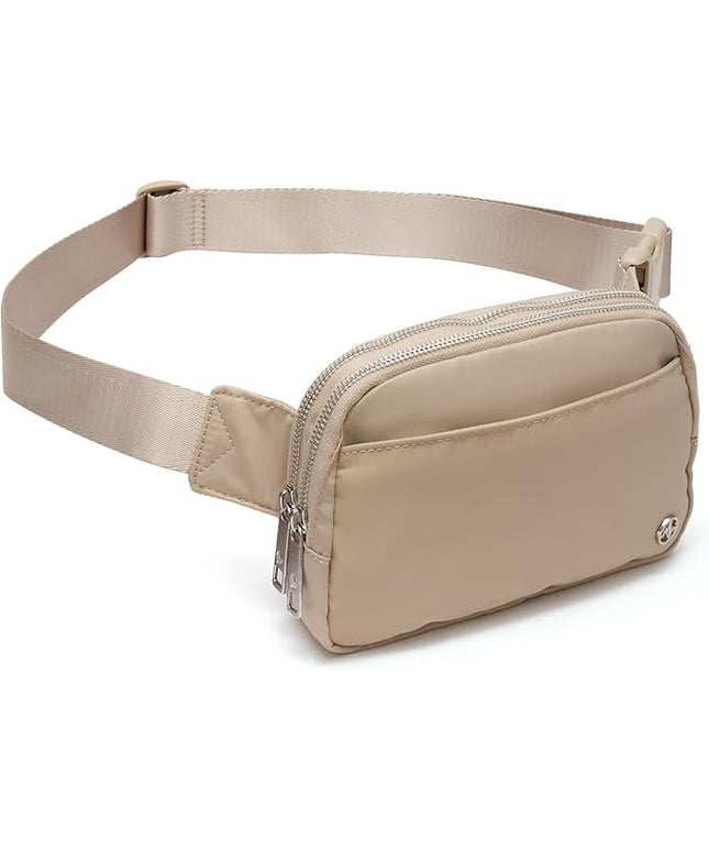 Pander Everywhere Belt Bag for Women, 5 Zipper Pockets Nylon Crossbody Fanny Pack Purse (Raw Linen).