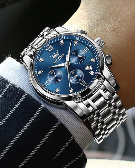 OLEVS Men's Luxury Watch Waterproof Luminous Easy Read Chronograph Watches Full Gold/White Dail/Black Face with Calendar Wristwatch