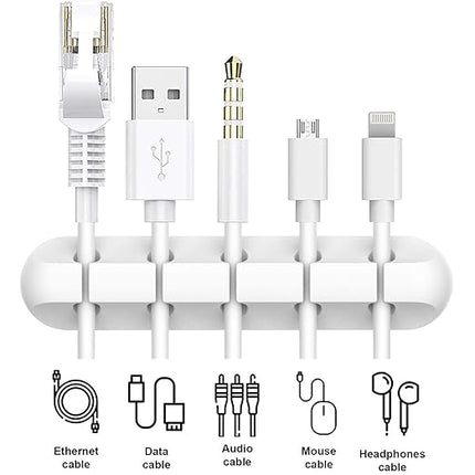 White Cable Clips, Cord Organizer Cable Management, Cable Organizers USB Cable Holder Wire Organizer Cord Clips, 2 Packs Cable Straps for Desk Car Home and Office (5, 3 Slots)