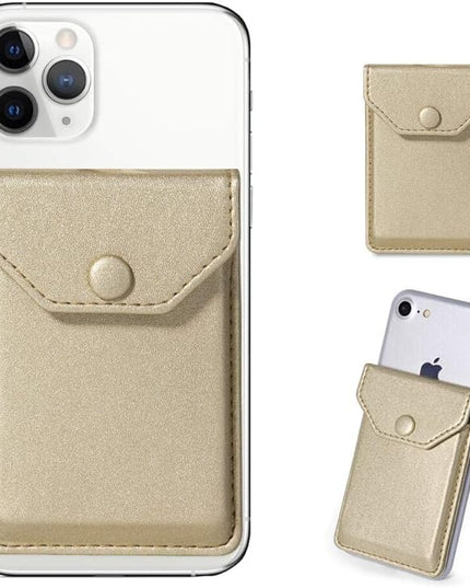 Card Holder for Back of Phone Adhesive Cell Phone Leather Wallet Stick On Card Holder Credit Card Holder Pocket for Men Women RFID Blocking Covers Gold