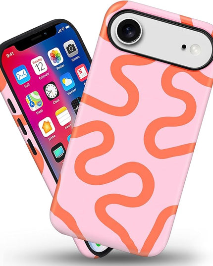 Magnetic for iPhone 17 Air Case Cute Curved Stripes Phone Case, Shockproof Slim TPU and Hard PC Protective Phone Cover Compatible with MagSafe Designed for Women Girls,Pink