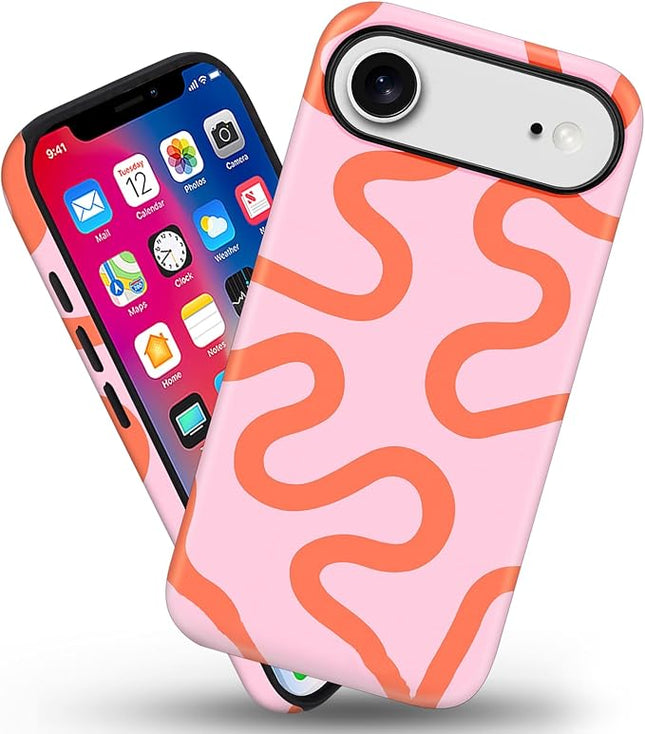 Magnetic for iPhone 17 Air Case Cute Curved Stripes Phone Case, Shockproof Slim TPU and Hard PC Protective Phone Cover Compatible with MagSafe Designed for Women Girls,Pink