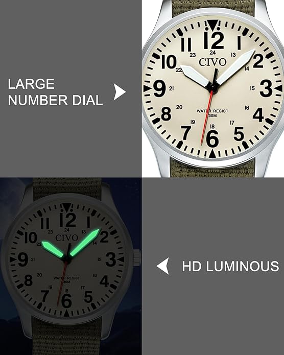 CIVO Analog Wrist Watches for Men: Waterproof Stainless Steel Mens Watches - Silver Watch with Easy Read Dial Men's Watch for Gift