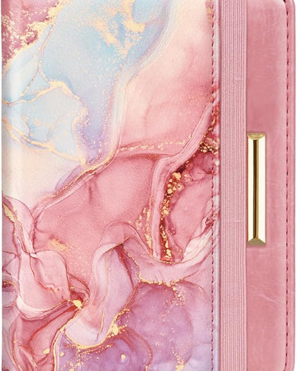Passport Holder Cover Travel RFID Blocking Passport Cover Rose Gold Cute Flowers Passport Wallet with Elastic Band for Women