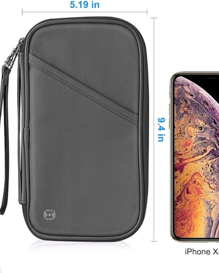 RFID Travel Passport Holder - Family Passport Wallet Holder, Lightweight Portable Travel Document Organizer Passport Card Cover with Zipper Pocket, Grey