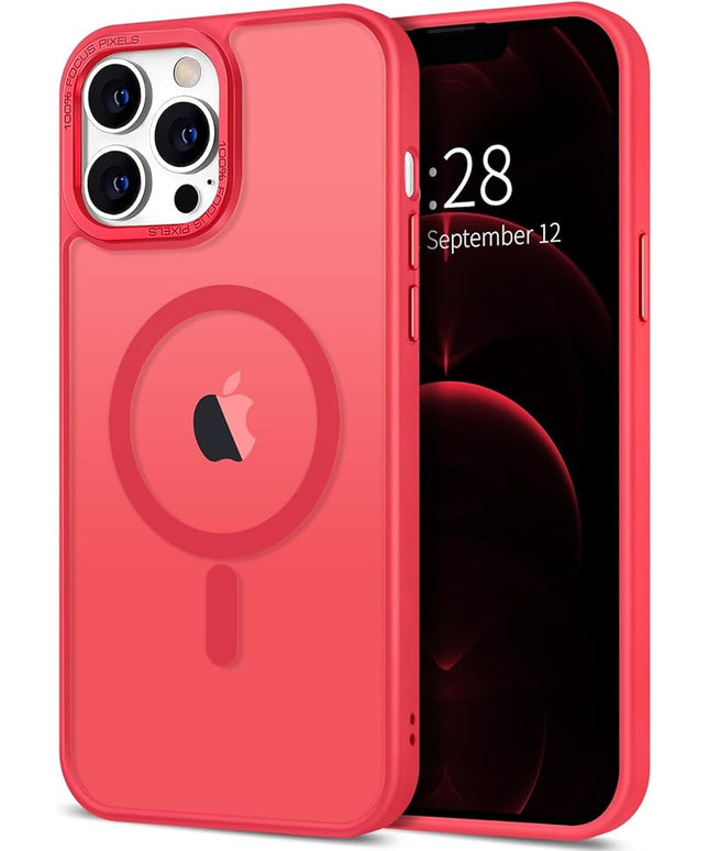 Hython Case for iPhone 12 Pro Max Case Magnetic Translucent Matte Phone Cases 6.7" [Compatible with MagSafe] Thin Slim Fit Shockproof Bumper Hard Protective Cover for Women Men Girls, Frosted Red