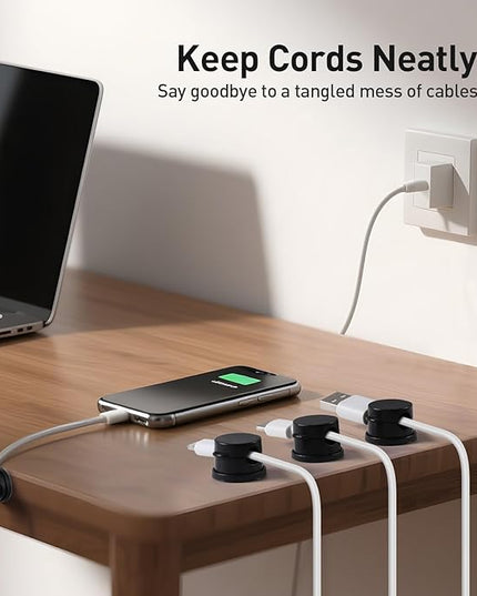 AGPTEK 8 Pack Magnetic Cable Clips, Upgraded 360° Rotatable Cord Holder Clips for Nightstand, Desk Cord Organizer Adhesive Wire Management Home Office Phone Charging Cords USB Cable Keeper (Black)