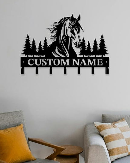 Personalized Custom Name Farm Horse Wall Key Hooks,Metal Horse Art Clothes Hooks,Metal Horse Wall Home Storage Decorative,For Front Door, Hallway, Kitchen, Bedroom,Keys,Hats (Style B)