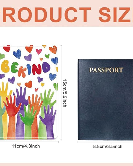 PU Leather Passport Holder Cover 5.9×4.3 Inch with Credit Card Slot and Boarding Pass Slot Combo Blocking Passport Holder Wallet Cover Case for Travel Boarding Essentials (Be Kind)
