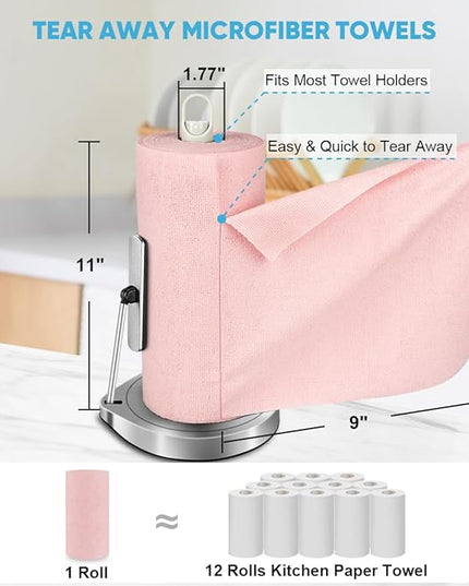 AIDEA Microfiber Cleaning Cloth Roll, 55 Sheets, Pink Towel, Microfiber Towels for Cars, Reusable Paper Towels, Shop Rags Washable, Cleaning Rags for Automotive, House, Kitchen, Cleaning Supplies11×9"