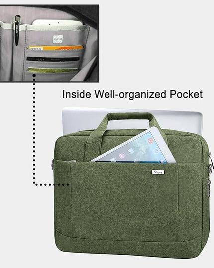 Voova Laptop Bag Case 17 17.3 Inch Computer Sleeve Messenger Bag with Shoulder Strap Expandable Waterproof Large Capacity Business Briefcase for Work Travel Fit 17-18” Laptop, Men Women, Army Green