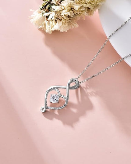 ZBA Natural Diamond Infinity Necklace for Women, 14K White Gold Plated Sterling Silver Diamond Eternal inifnity Pendant Necklaces Jewelry, Birthday Christmas Gifts for Mom Her Wife(Color F-G/Clarity I1-I2)