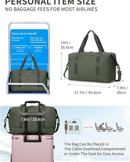 ECOHUB Travel Duffel Bag Water Resistant Weekender Bag Carry On Bags for Women Sport Gym Bags for Men Hospital Bag for Labor and Delivery Overnight Bag Luggage Bag with Trolley Sleeve 30L Army Green