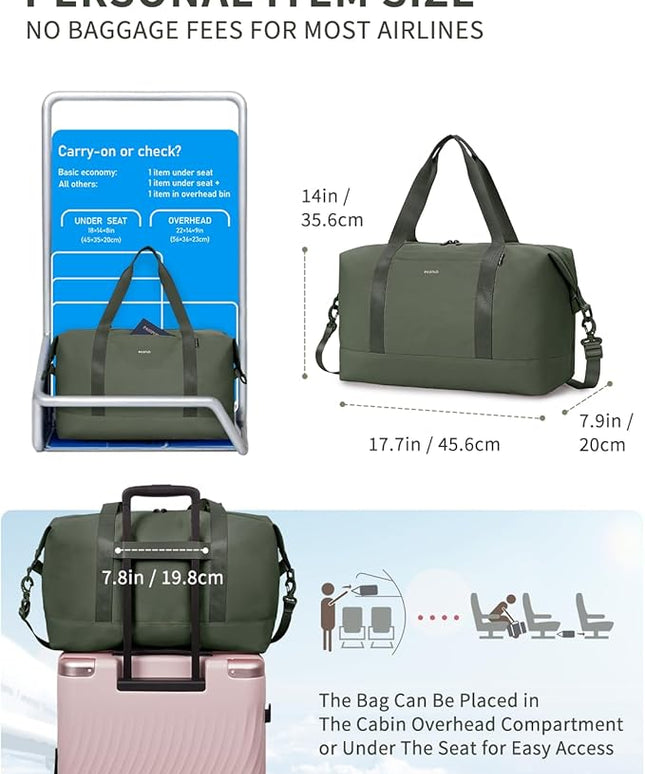 ECOHUB Travel Duffel Bag Water Resistant Weekender Bag Carry On Bags for Women Sport Gym Bags for Men Hospital Bag for Labor and Delivery Overnight Bag Luggage Bag with Trolley Sleeve 30L Army Green