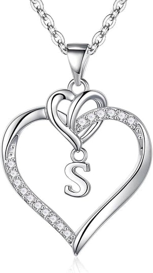 STORUP Christmas Gifts for Women Teen Girls - Heart Initial Necklaces for Women Girls, 14K-Gold-Plated Cubic Zirconia Initial A-Z Pendant Dainty Heart Necklaces for Teen Girl Jewelry Birthday Gifts