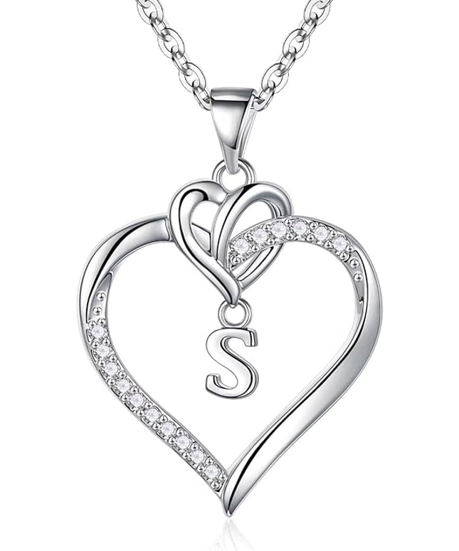 STORUP Christmas Gifts for Women Teen Girls - Heart Initial Necklaces for Women Girls, 14K-Gold-Plated Cubic Zirconia Initial A-Z Pendant Dainty Heart Necklaces for Teen Girl Jewelry Birthday Gifts