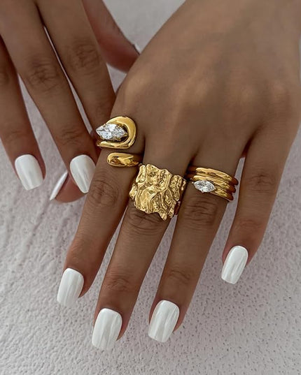 Rings for Women Adjustable Chunky Rings Set Vintage Wide Colorful Flower Stackable Ring for Women Thick Statement Ring Chunky Jewlery
