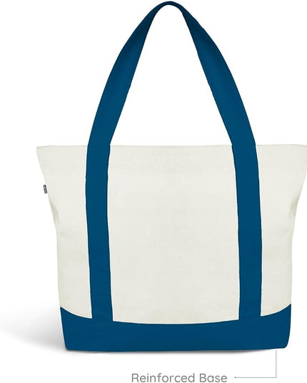 Eco Right Canvas Tote Bag for Women with Zip & Inner Pocket, 100% Organic Cotton Tote Bags for Men, Shopping, Beach