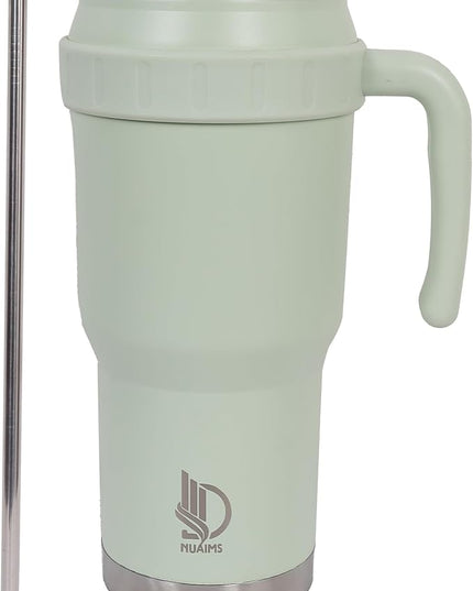 40 Oz Tumbler with Handle & Straw Lid, Insulated Stainless Steel Vacuum Flask, Double Wall Thermal Car Cup for Hot & Cold Drinks, Leak Proof, BPA Free (Light Sage Green)