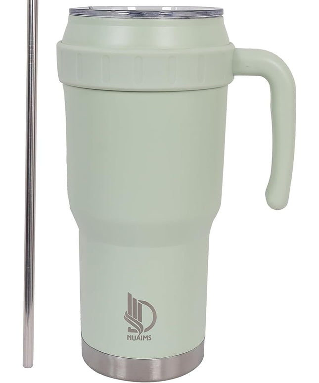 40 Oz Tumbler with Handle & Straw Lid, Insulated Stainless Steel Vacuum Flask, Double Wall Thermal Car Cup for Hot & Cold Drinks, Leak Proof, BPA Free (Light Sage Green)