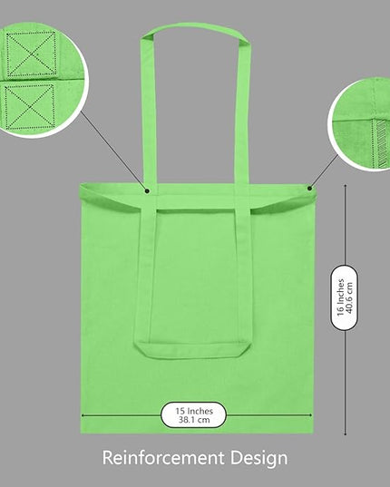 TOPDesign 6-Pack Economical 16"x15" Baby Green Cotton Tote Bags, Lightweight Medium Reusable Grocery Shopping Cloth Bags, Suitable for DIY, Advertising, Promotion, Gift, Activity