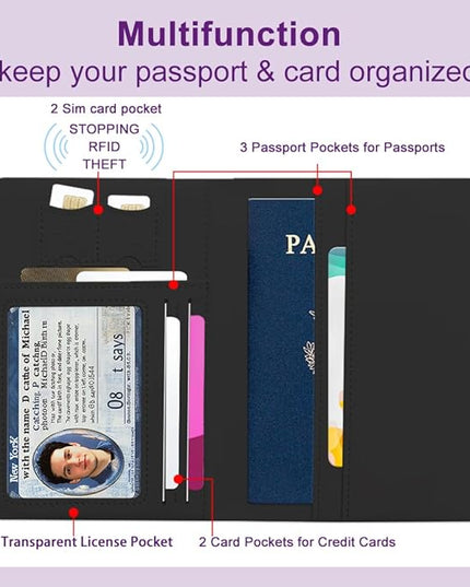 PU Leather Passport Holder Cover 5.9×4.3 Inch with Credit Card Slot and Boarding Pass Slot Combo Blocking Passport Holder Wallet Cover Case for Travel Boarding Essentials (Neon)