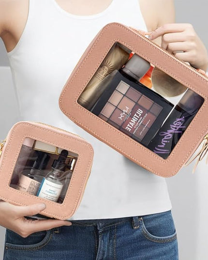 Travel Clear Makeup Bag Set, TSA Approved Cosmetic Bag Case with Zipper Portable Makeup Pouch Toiletry Bag Traveling Cosmetic Organizer Storage Bag Car Organizer Car Essentials