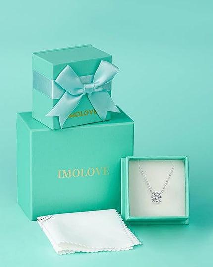 IMOLOVE Moissanite Solitaire Pendant Necklaces for Women Sterling Silver with 18K White Gold Plated 1-3 Carat D Color VVS1 Clarity Mossanite Jewelry for Women