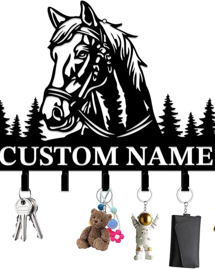 Personalized Custom Name Farm Horse Wall Key Hooks,Metal Horse Art Clothes Hooks,Metal Horse Wall Home Storage Decorative,For Front Door, Hallway, Kitchen, Bedroom,Keys,Hats (Style L)
