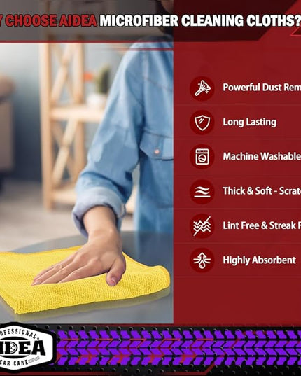 AIDEA Microfiber Cleaning Cloth, 10PK, Microfiber Towels for Cars, Premium All Purpose Car Cloths, Dusting Cloth Cleaning Rags, Absorbent Towels for SUVs, House, Kitchen, Window, 12"×12", Yellow