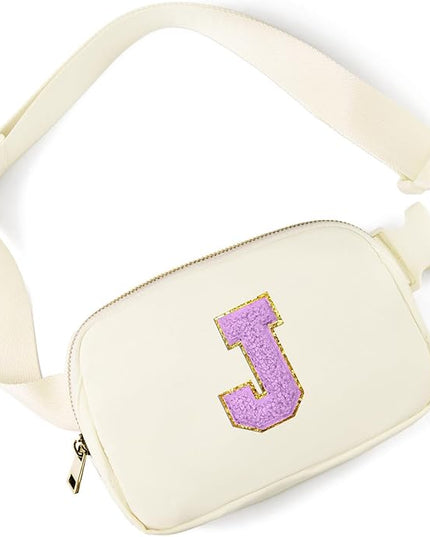 Gitus Gifts for 8 9 10 11 12 Year Old Girls Belt Bag Fanny Pack Crossbody Bags with Initial Letter Patch Cute Stuff Birthday Gifts for Teen Girls Women Personalized Trend Stuff (Ivory-J)