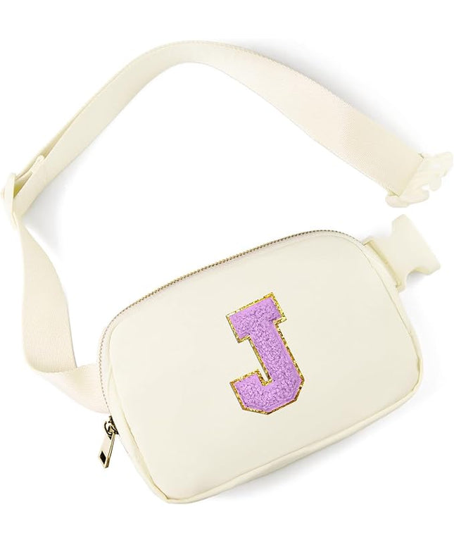 Gitus Gifts for 8 9 10 11 12 Year Old Girls Belt Bag Fanny Pack Crossbody Bags with Initial Letter Patch Cute Stuff Birthday Gifts for Teen Girls Women Personalized Trend Stuff (Ivory-J)