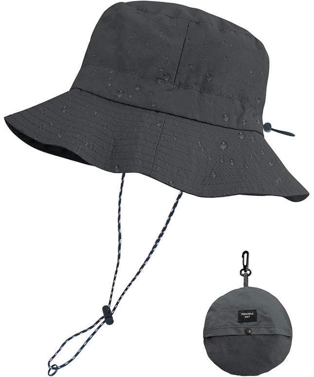 PFFY Quick Dry Waterproof Packable Bucket Hat for Women Men Outdoor Sun Hats with Detachable Chin Strap