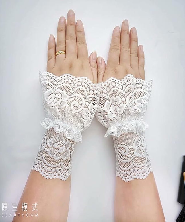 Women's Short Lace Gloves Fingerless for Driving Wedding Wrist Length Bridal Prom Gloves