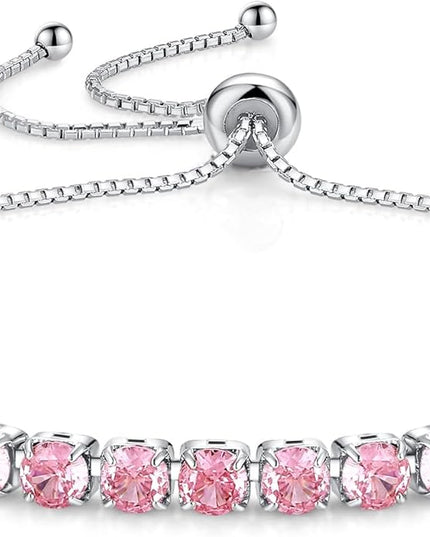 SUNFEEL Birthstone Bracelet Jewelry for Women Sterling Silver with Gold Plated Tennis Bracelet Classic Bolo Adjustable Chain Anniversary Birthday Gifts for Women Mom Wife Her