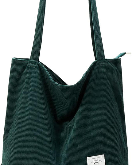 KALIDI Women Corduroy Tote Bag Zipper Casual Tote's Handbag Big Capacity Shoulder Bag with Pockets
