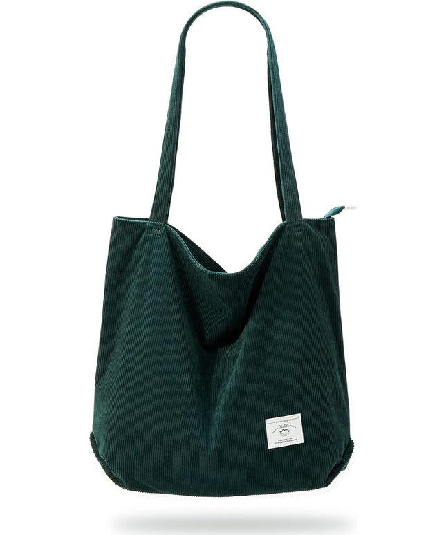 KALIDI Women Corduroy Tote Bag Zipper Casual Tote's Handbag Big Capacity Shoulder Bag with Pockets