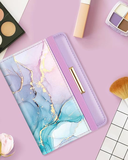 Passport Holder Cover Travel RFID Blocking Passport Cover Rose Gold Cute Flowers Passport Wallet with Elastic Band for Women