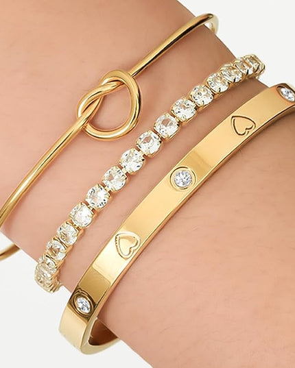 18 K Gold Plated Love Bangle Bracelet Stack Cuff Jewelry for Women Jewelry Set for Women Gift with Box