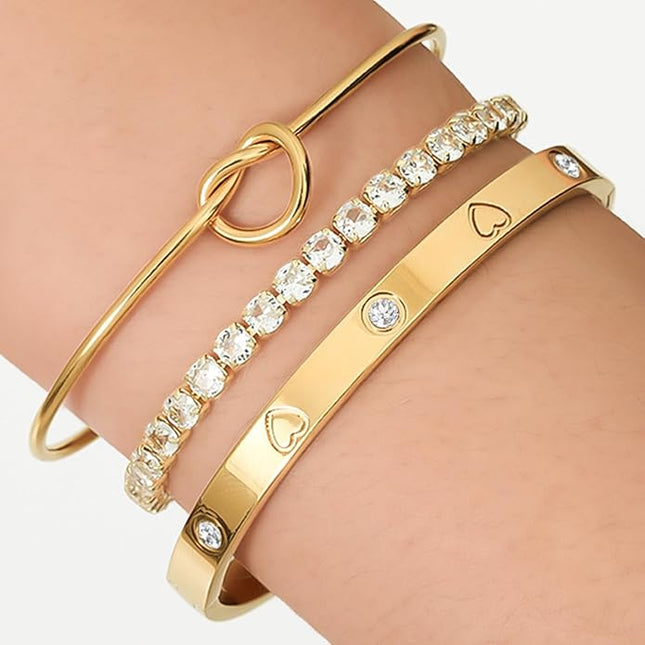 18 K Gold Plated Love Bangle Bracelet Stack Cuff Jewelry for Women Jewelry Set for Women Gift with Box