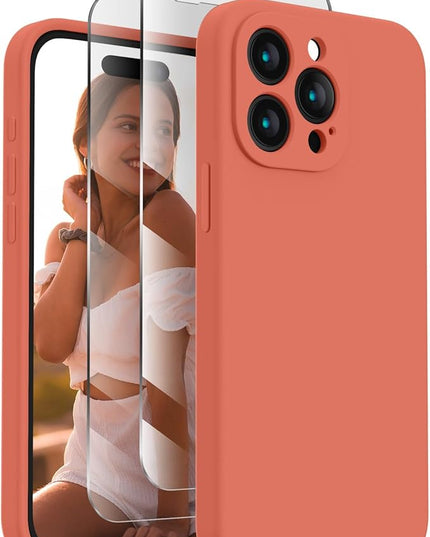 FireNova Designed for iPhone 15 Pro Case, Silicone Upgraded [Camera Protection] Phone Case with [2 Screen Protectors], Soft Anti-Scratch Microfiber Lining Inside, 6.1 inch, Pink Pomelo