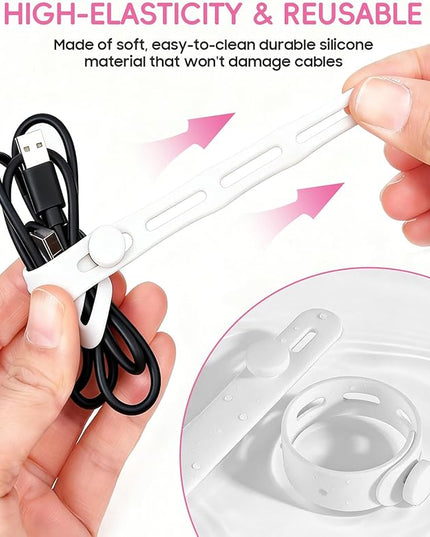25Pack Silicone Cable Ties,Reusable Cord Organizer for Bundling Electrical Cords,Adjustable Data Cable Organizer Ties,High Elasticity Cable Straps for Home/Office/School/Travel(White)