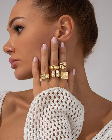Rings for Women Adjustable Chunky Rings Set Vintage Wide Colorful Flower Stackable Ring for Women Thick Statement Ring Chunky Jewlery