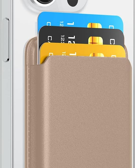 Phone Card Holder, Premium Leather Wallet Stick on, Adhesive Credit Card Holder for Case, Sticky Wallet for Back of Cover, Android Cell Phone, iPhone, Fit 4 Cards, Rose Gold