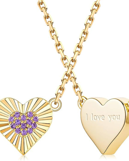 Dainty 14k Gold Heart Necklace, Birthstone Necklace for Women Trendy, Tiny Cubic Zirconia Choker Pendant Necklaces, Cute Love Jewelry Birthday Gifts for Girlfriend Daughter Niece Wife Her