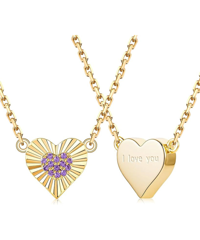 Dainty 14k Gold Heart Necklace, Birthstone Necklace for Women Trendy, Tiny Cubic Zirconia Choker Pendant Necklaces, Cute Love Jewelry Birthday Gifts for Girlfriend Daughter Niece Wife Her